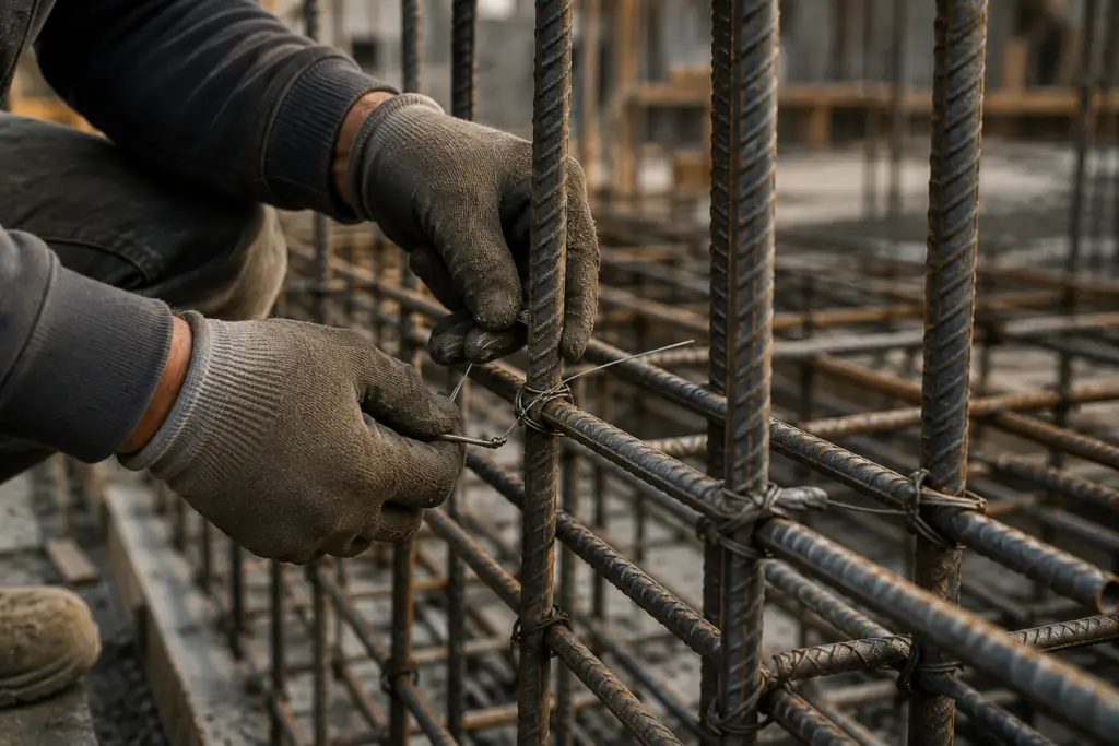 Betonstahlarbeiten, Bewehrungsstahl, Stahlbewehrung, Stahlbeton, Eisenflechter, Baustelle, Rohbau, Betonbau, Konstruktion, Bauunternehmen