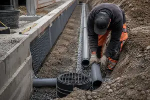 Entwässerungskanal, Kanalbau,Rohrverlegung, Tiefbau, Entwässerung, Kanalarbeiten, Baustelle, Infrastruktur, Rohrsysteme, Bauunternehmen