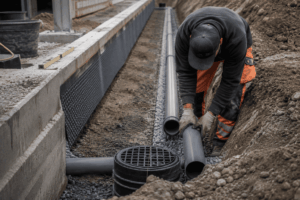 Entwässerungskanal, Kanalbau,Rohrverlegung, Tiefbau, Entwässerung, Kanalarbeiten, Baustelle, Infrastruktur, Rohrsysteme, Bauunternehmen